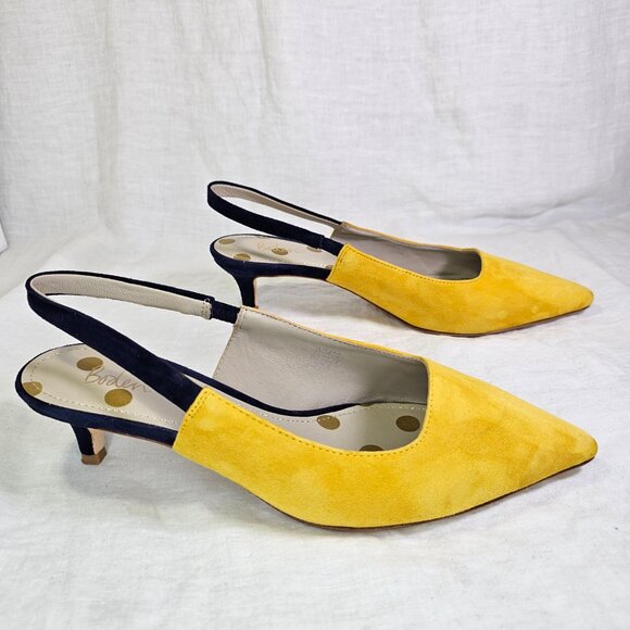 Shoes   Boden Florrie Suede 2” Kitten Heel Slingbacks EU39.5 US8.5 Navy & Yellow - Picture 2 of 16